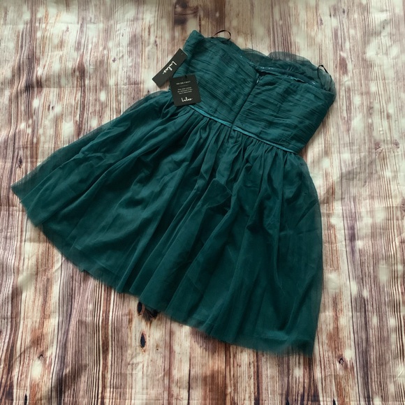 NWT LULU’S EmeraldGreen TulleStrapless SkaterDress - Picture 4 of 12